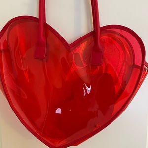 F21 large vinyl heart shaped tote and lips pouch